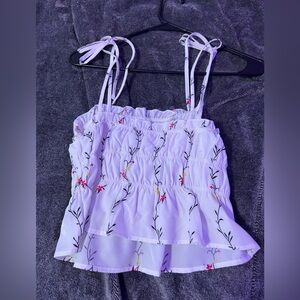 White flowery cropped tank top